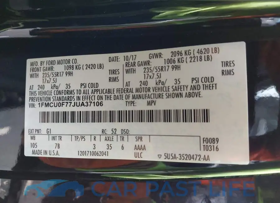 1FMCU0F77JUA37106# 9
