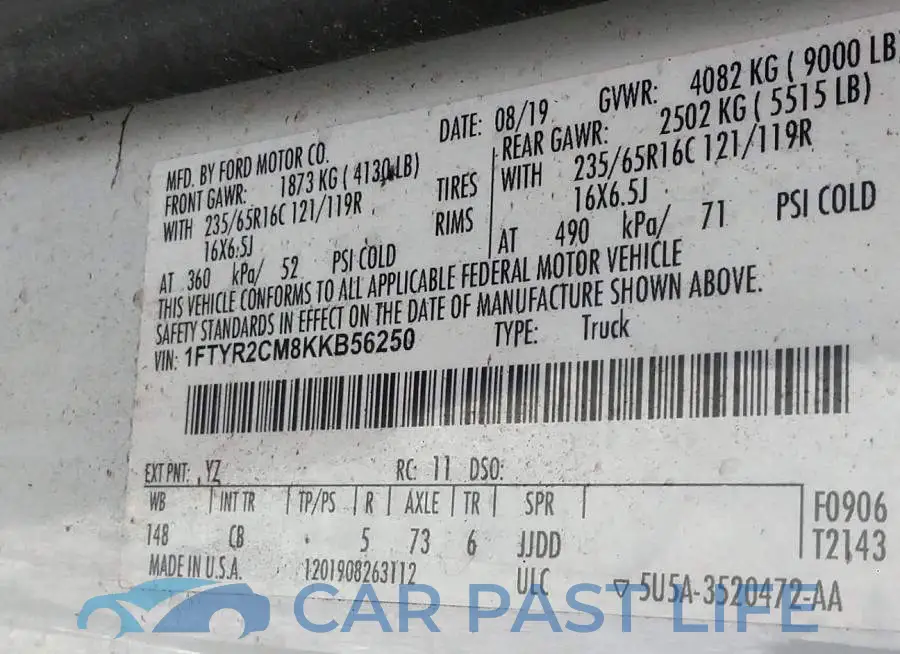 1FTYR2CM8KKB56250# 9