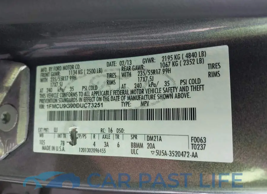 1FMCU9G90DUC73251# 9