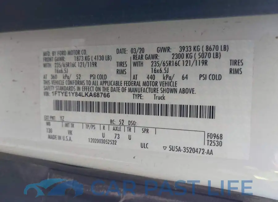 1FTYE1Y84LKA68766# 9