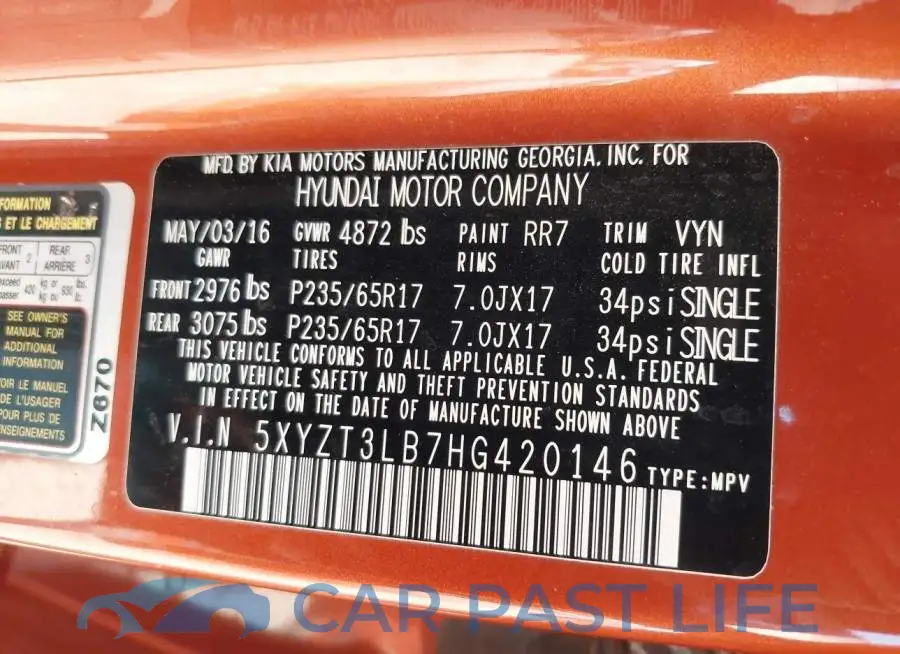 5XYZT3LB7HG420146# 9