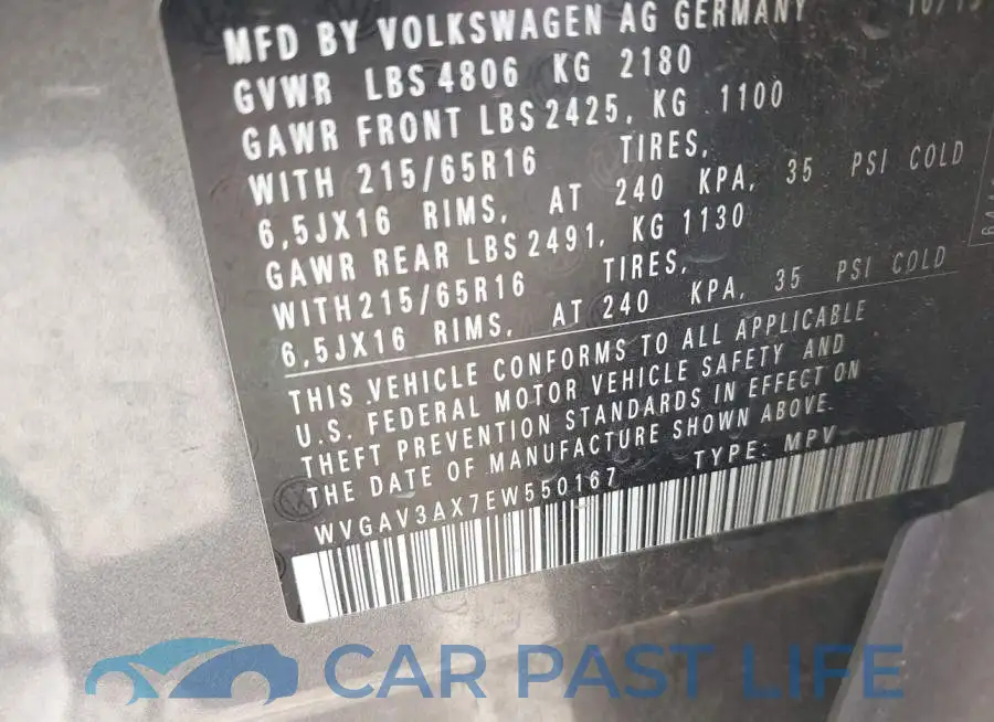 WVGAV3AX7EW550167# 9