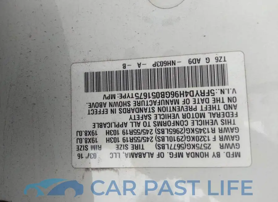 5FRYD4H96GB051675# 9
