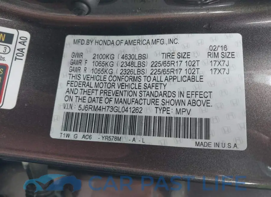 5J6RM4H73GL041262# 9