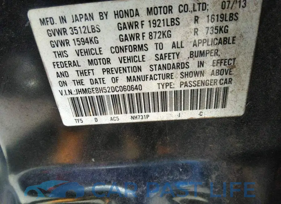 JHMGE8H52DC060640# 9