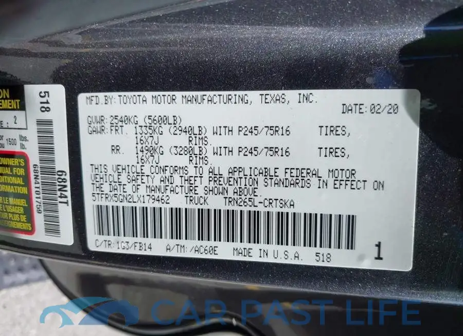 5TFRX5GN2LX179462# 9