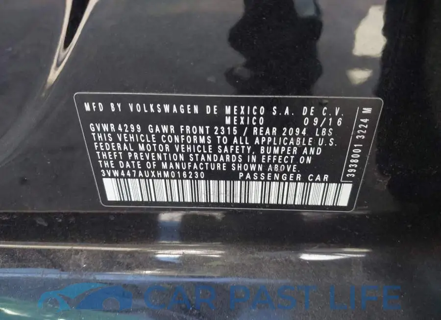 3VW447AUXHM016230# 9