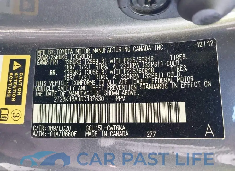 2T2BK1BA3DC187630# 9