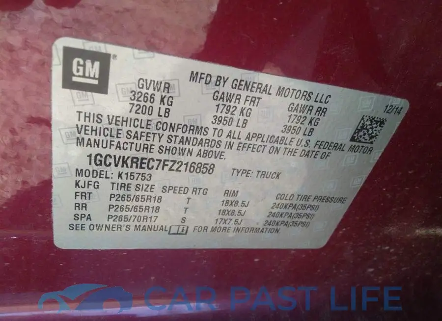 1GCVKREC7FZ216858# 9