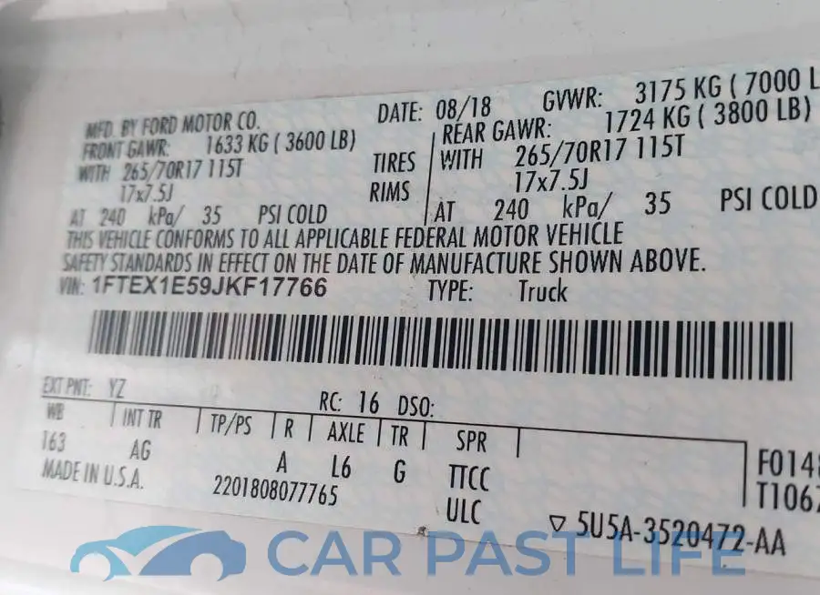 1FTEX1E59JKF17766# 9