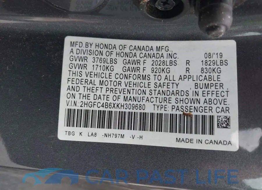 2HGFC4B6XKH309680# 9