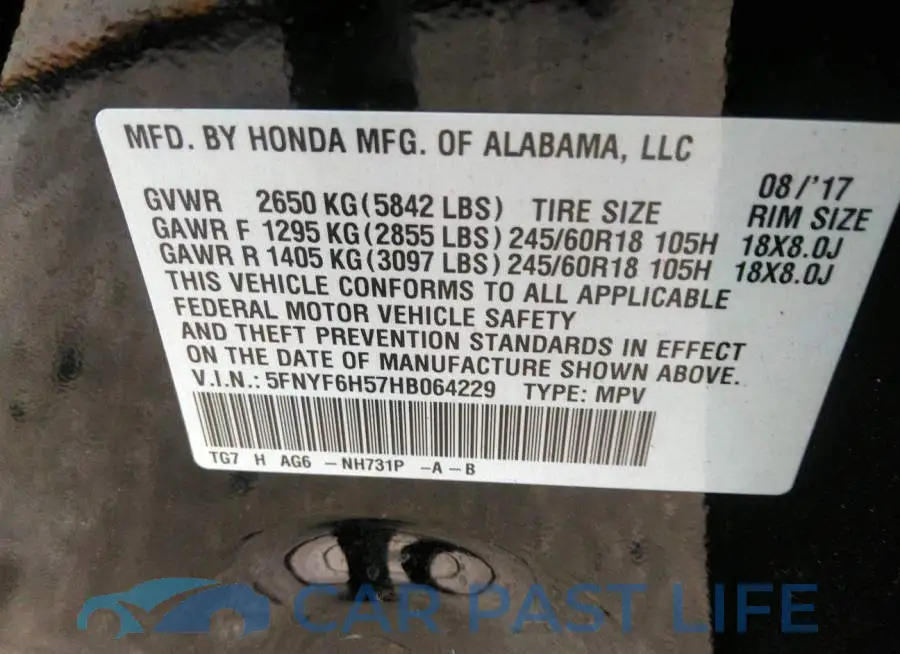 5FNYF6H57HB064229# 9
