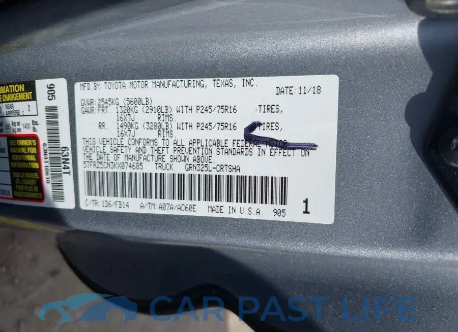 5TFRZ5CN3KX074685# 9