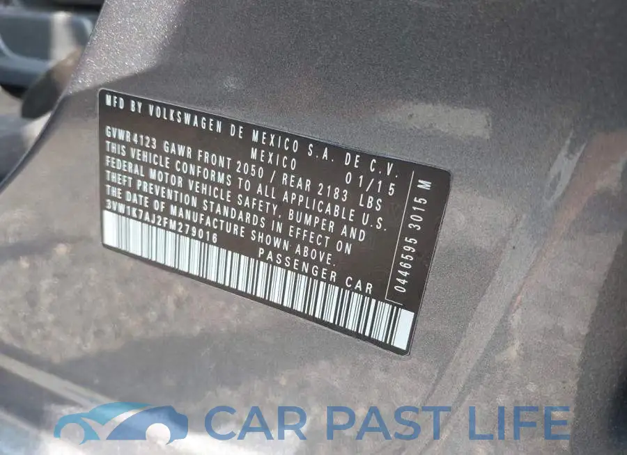 3VW1K7AJ2FM279016# 9