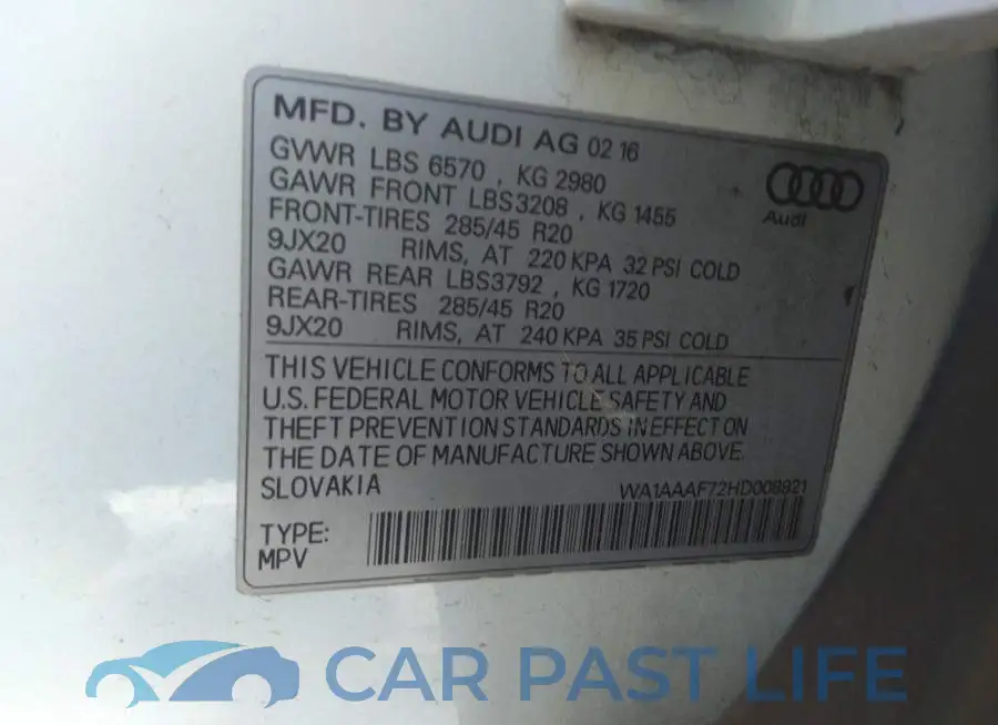 WA1AAAF72HD008921# 9