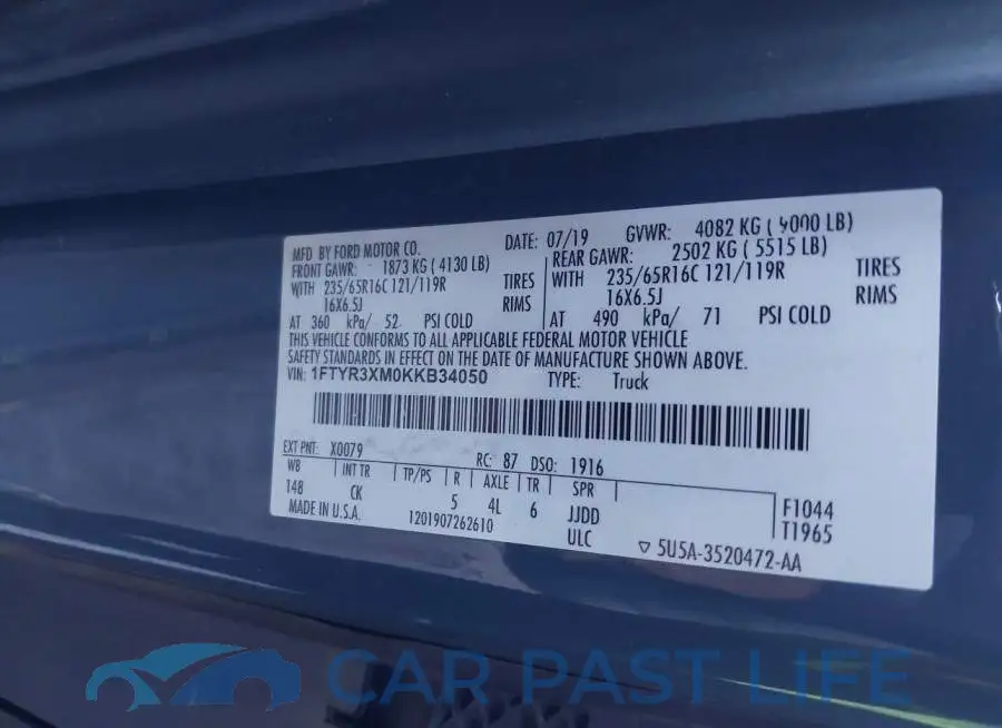 1FTYR3XM0KKB34050# 9