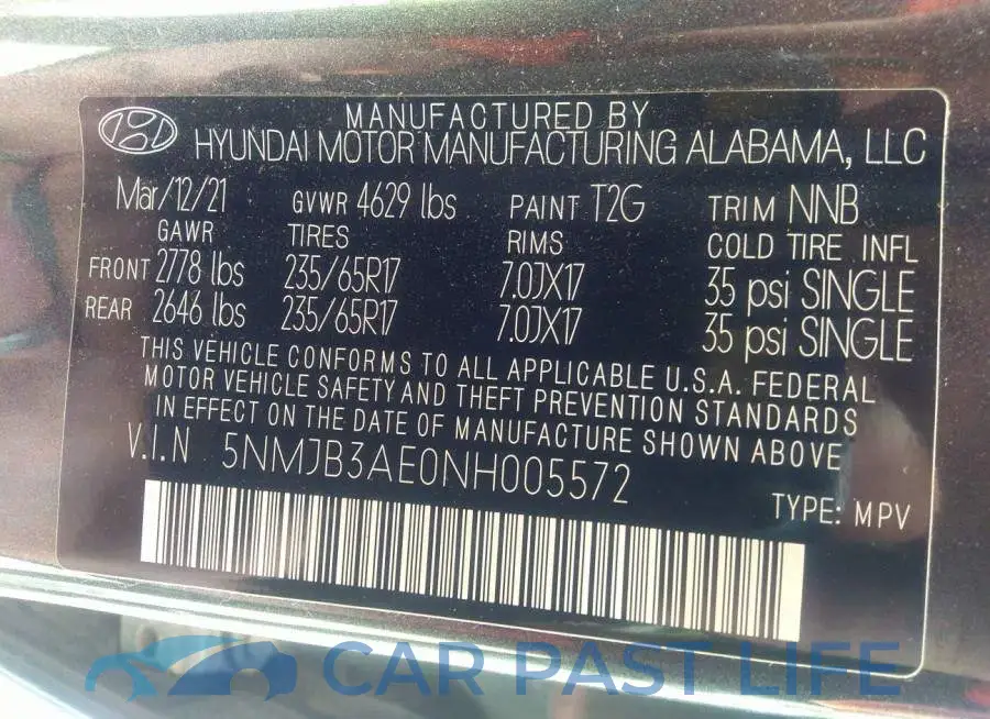 5NMJB3AE0NH005572# 9