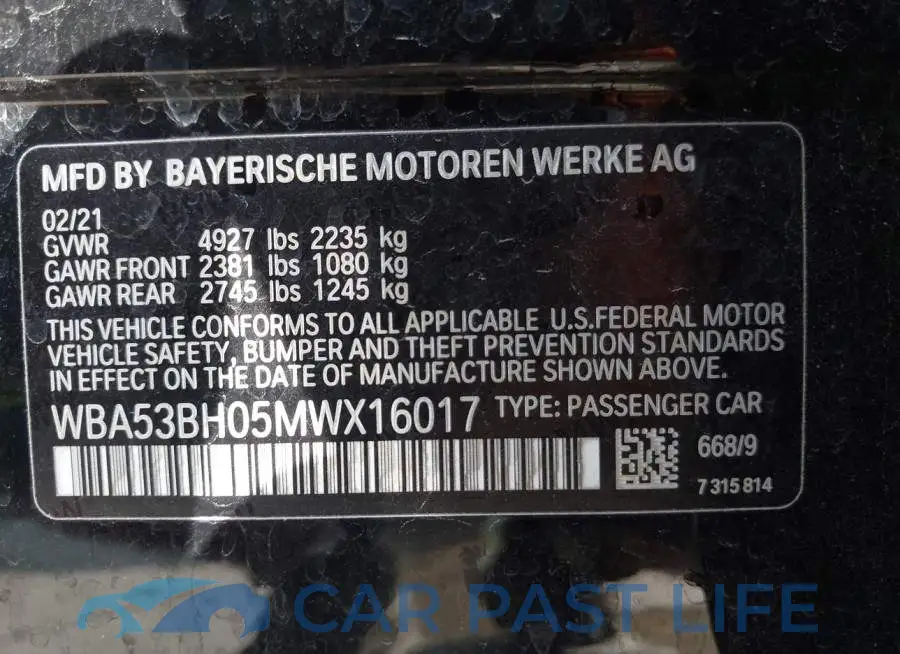 WBA53BH05MWX16017# 9