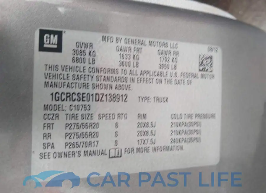 1GCRCSE01DZ138912# 9