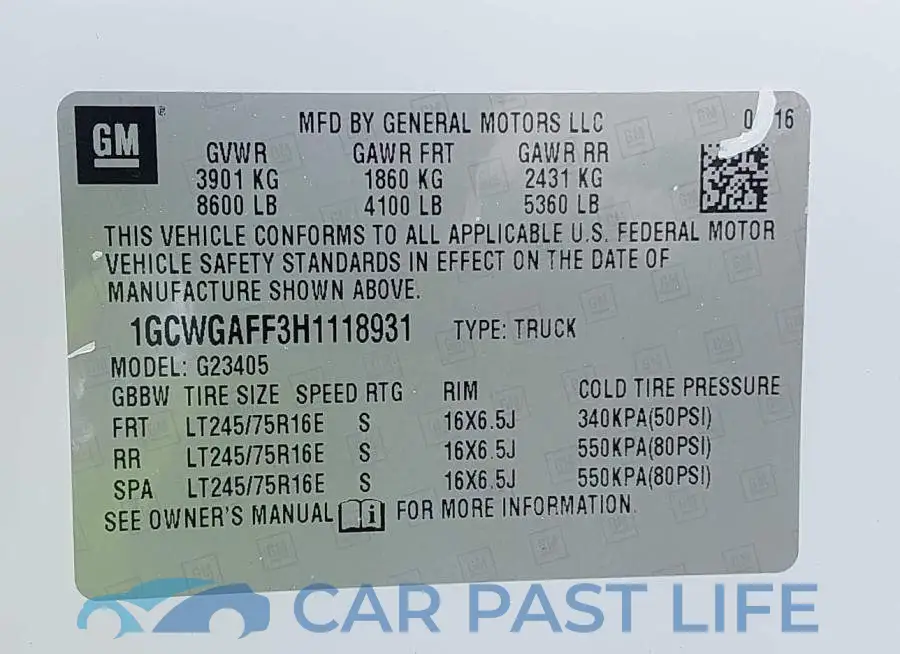 1GCWGAFF3H1118931# 9