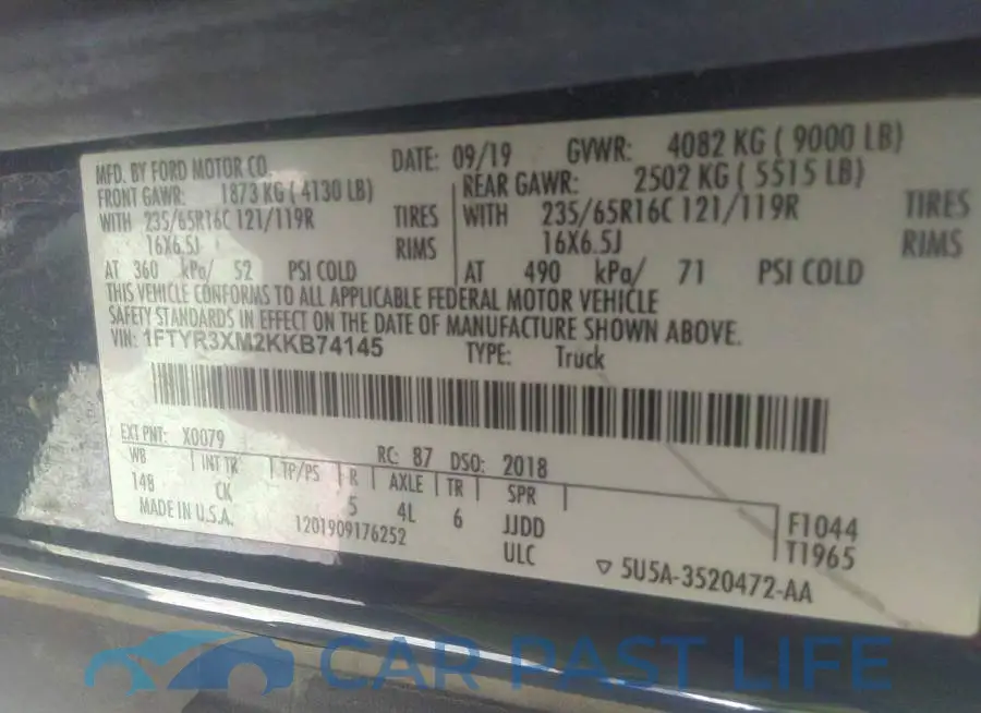 1FTYR3XM2KKB74145# 9