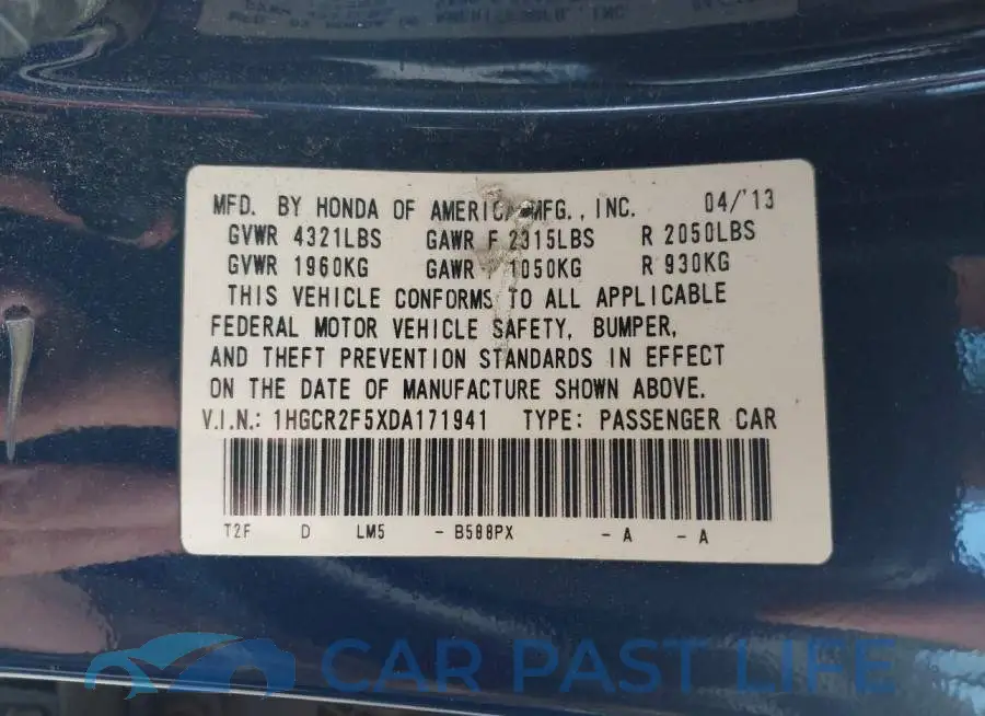 1HGCR2F5XDA171941# 9
