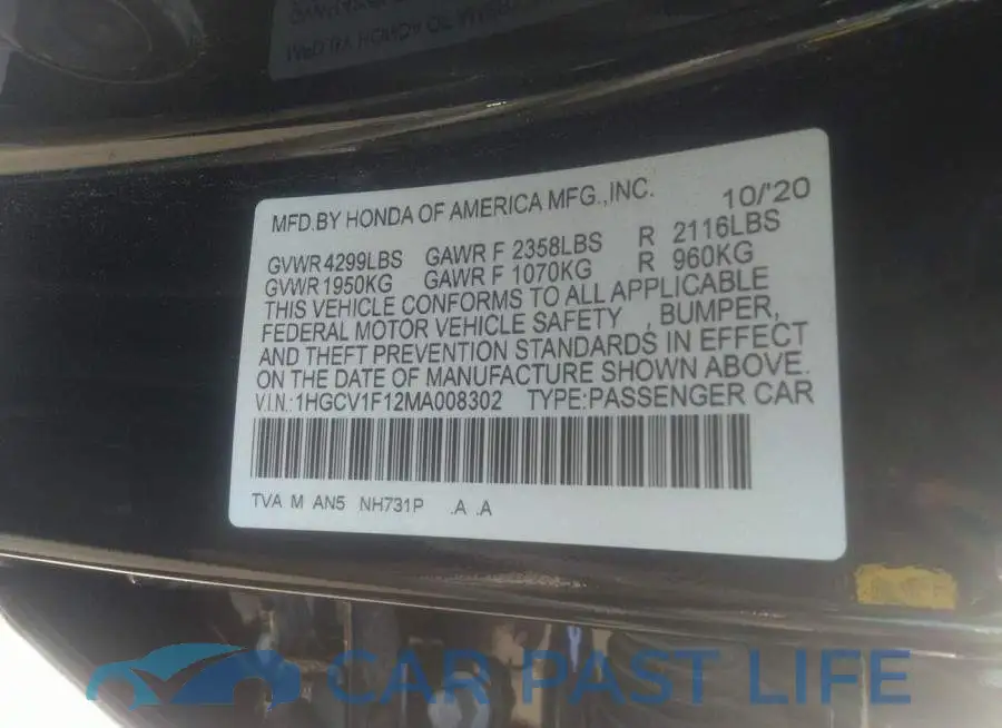 1HGCV1F12MA008302# 9