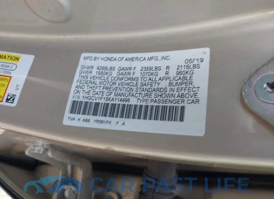 1HGCV1F15KA114496# 9
