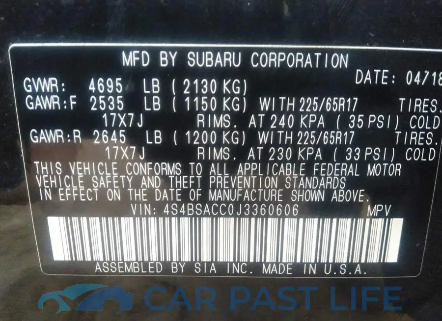 4S4BSACC0J3360606# 9