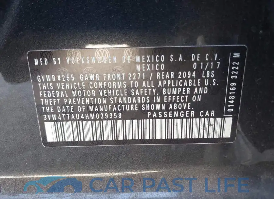 3VW4T7AU4HM039358# 9