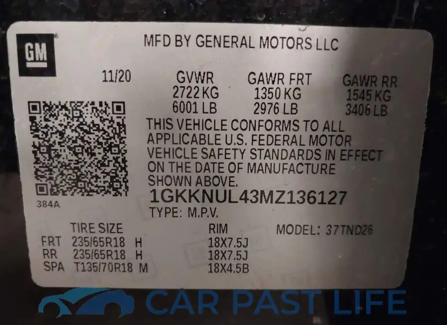 1GKKNUL43MZ136127# 9