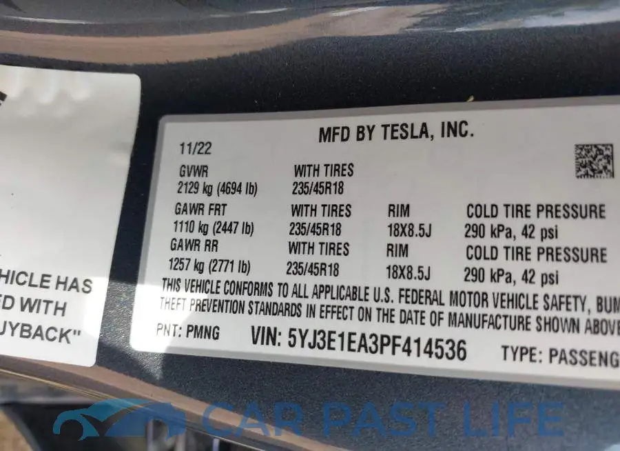 5YJ3E1EA3PF414536# 9