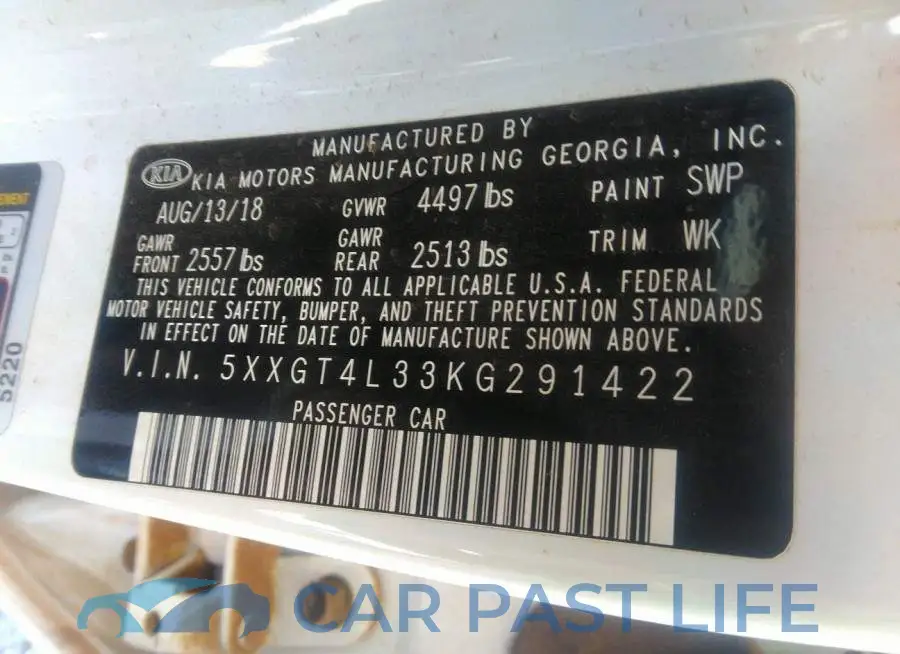 5XXGT4L33KG291422# 9