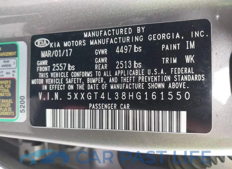 5XXGT4L38HG161550# 9