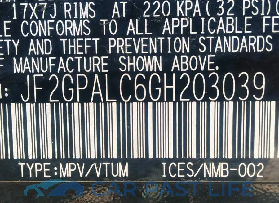 JF2GPALC6GH203039# 9