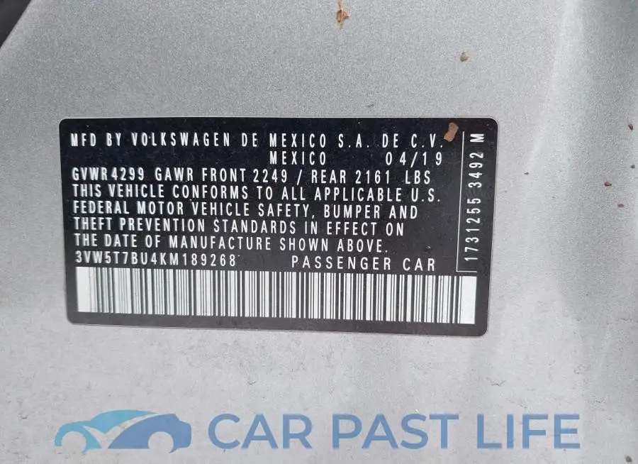 3VW5T7BU4KM189268# 9