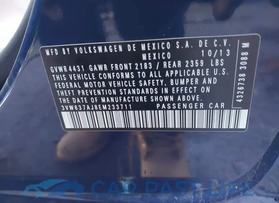 3VW637AJ8EM233711# 9