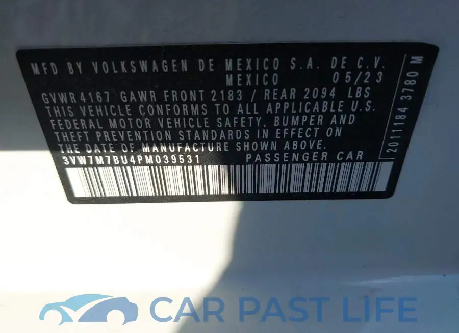 3VW7M7BU4PM039531# 9