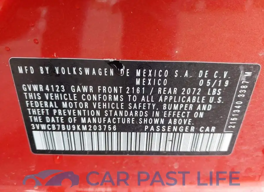 3VWCB7BU9KM203756# 9