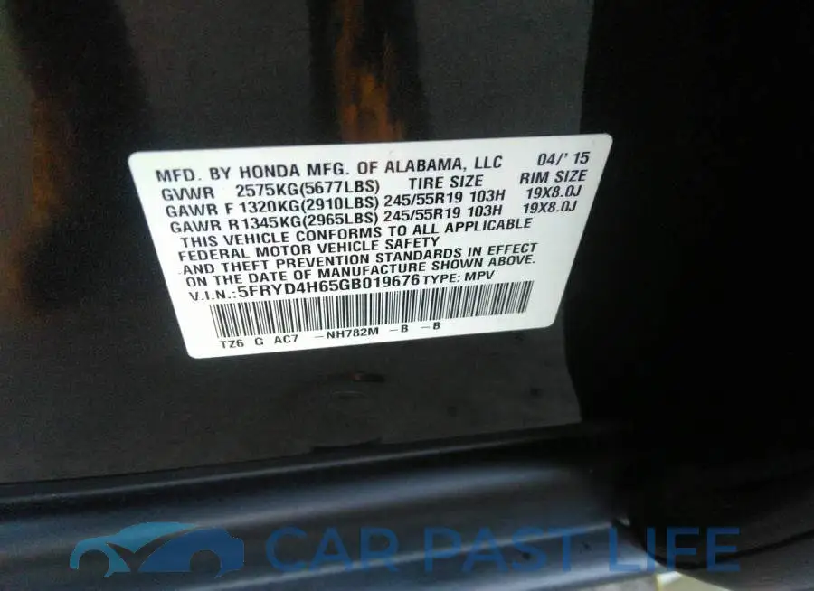 5FRYD4H65GB019676# 9