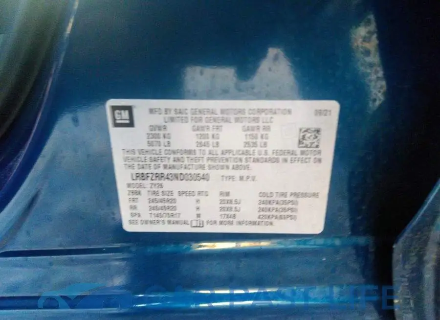 LRBFZRR43ND030540# 9