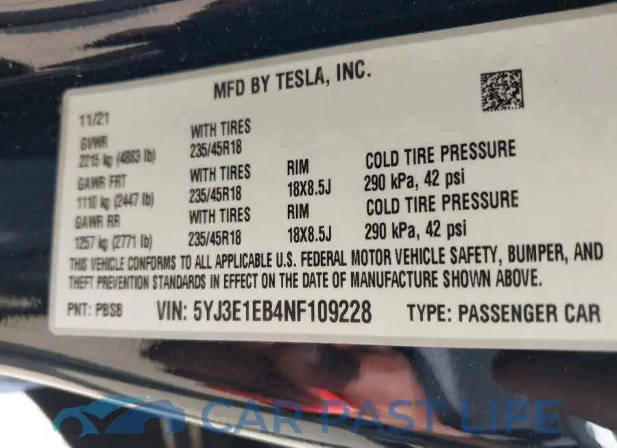 5YJ3E1EB4NF109228# 9