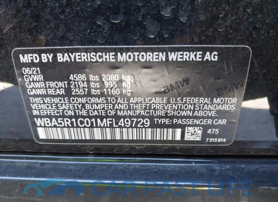 WBA5R1C01MFL49729# 9
