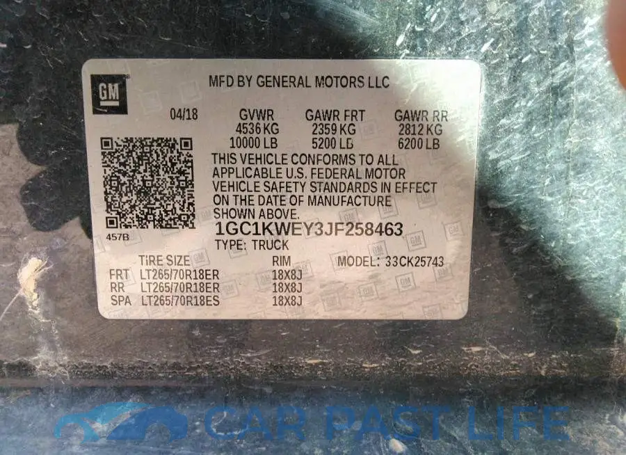 1GC1KWEY3JF258463# 9