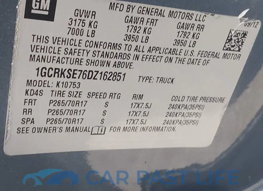 1GCRKSE76DZ162851# 9