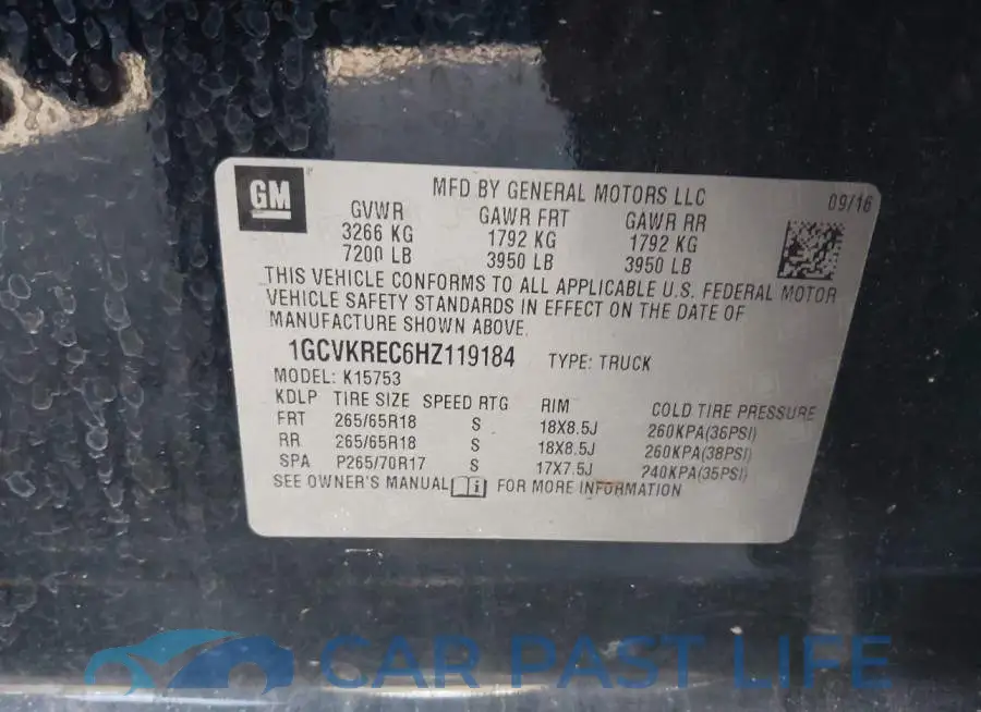 1GCVKREC6HZ119184# 9