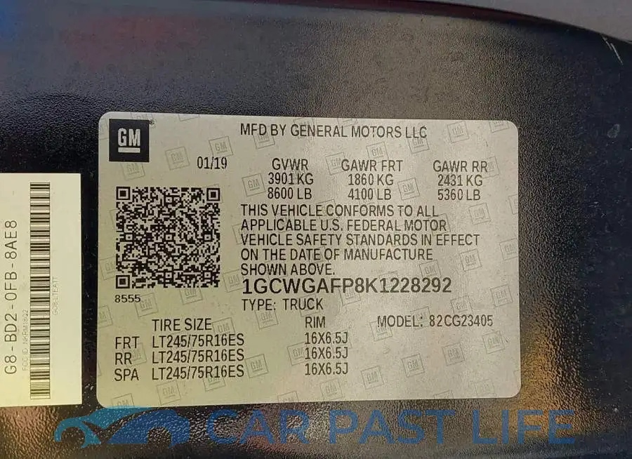 1GCWGAFP8K1228292# 9