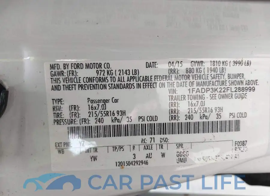 1FADP3K22FL288999# 9