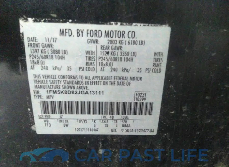 1FM5K8D82JGA13111# 9