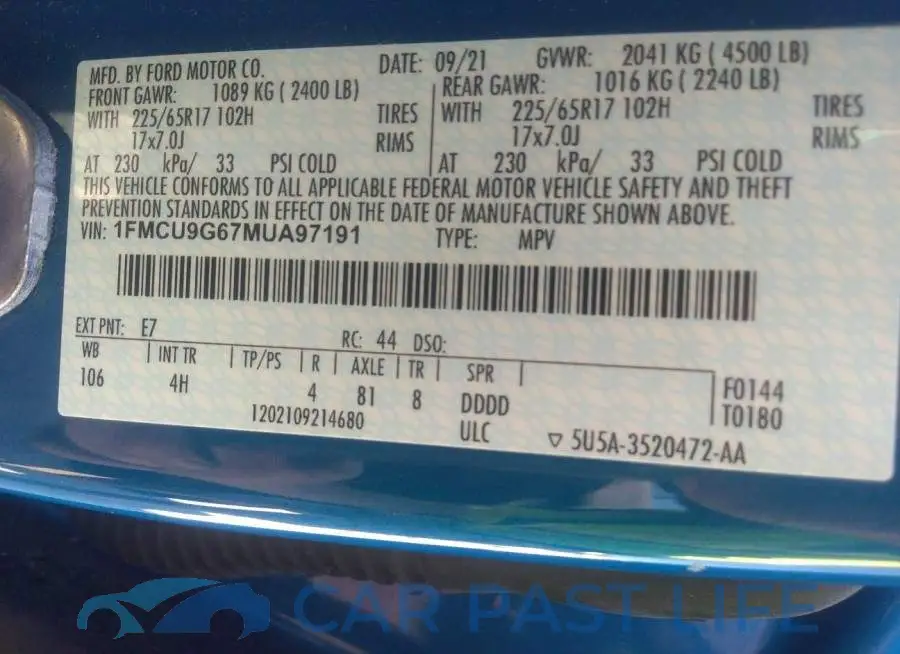 1FMCU9G67MUA97191# 9